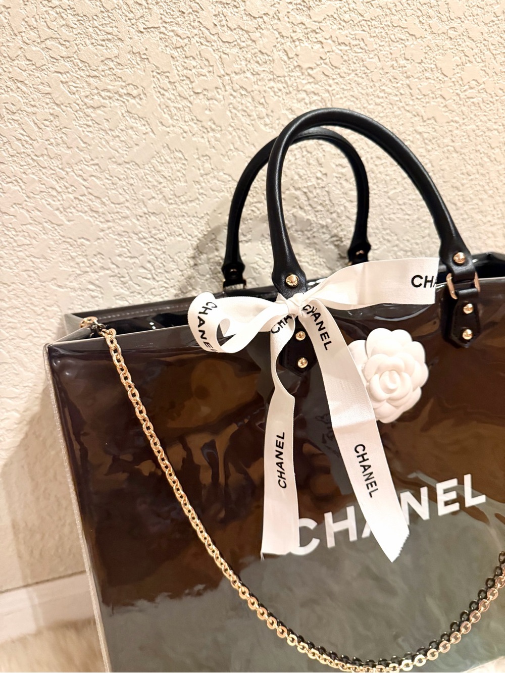 Chanel Large Shopping Bag Tote with PVC/TPU Cover and Crossbody Chain - Picture 5 of 8